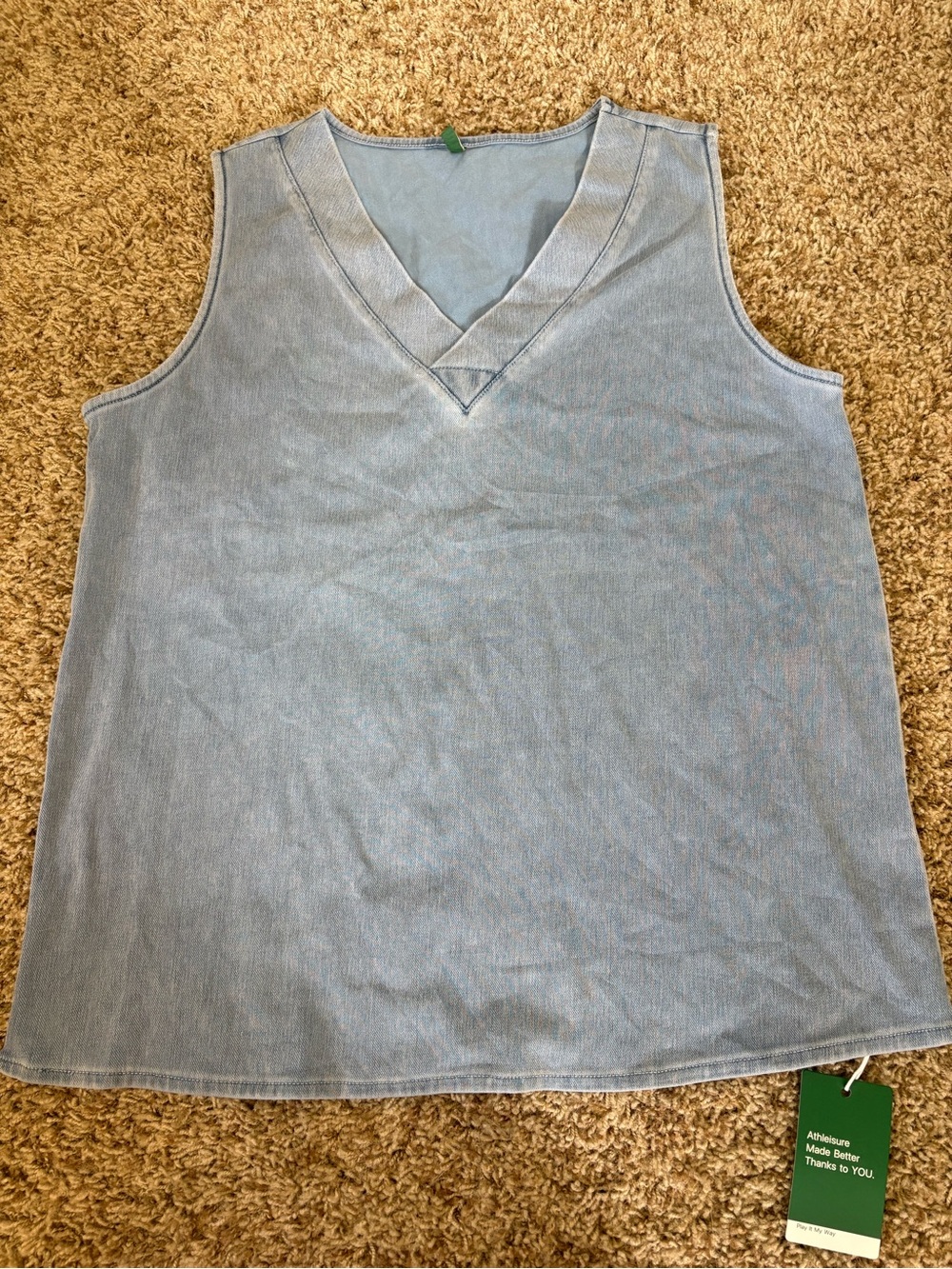 NWT HALARA size small Light Blue V-Neck Sleeveless Stretchy Denim Tank Top